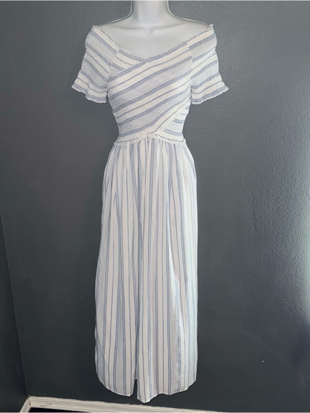 Japna White and Light Blue Striped Maxi Dress